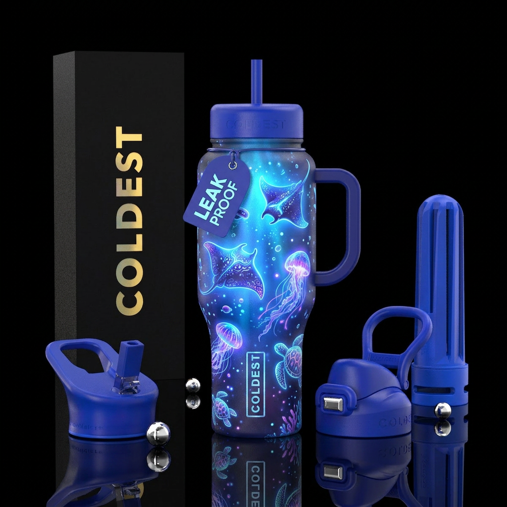 Whimsical magical love of sea life that is glowie water bottle design