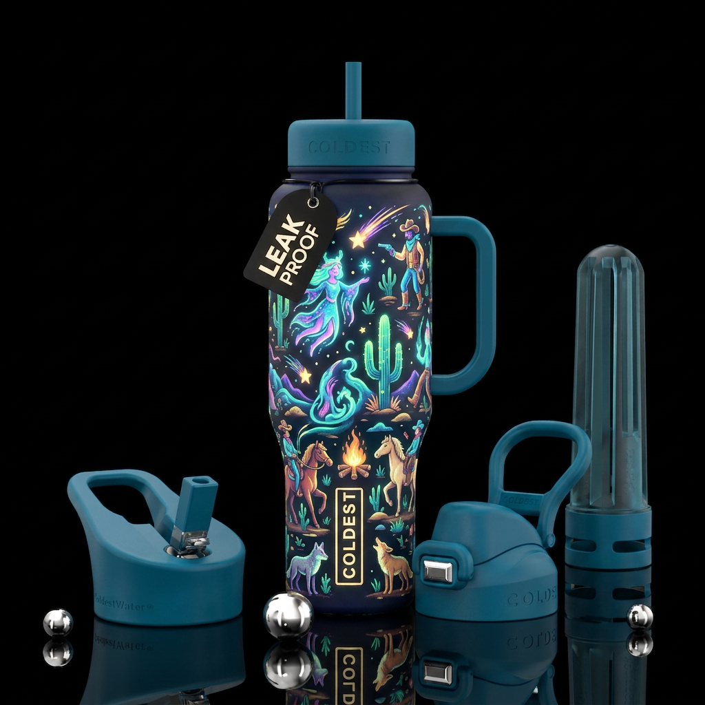Whimsical magical the hunt is on the westerner cow... water bottle design
