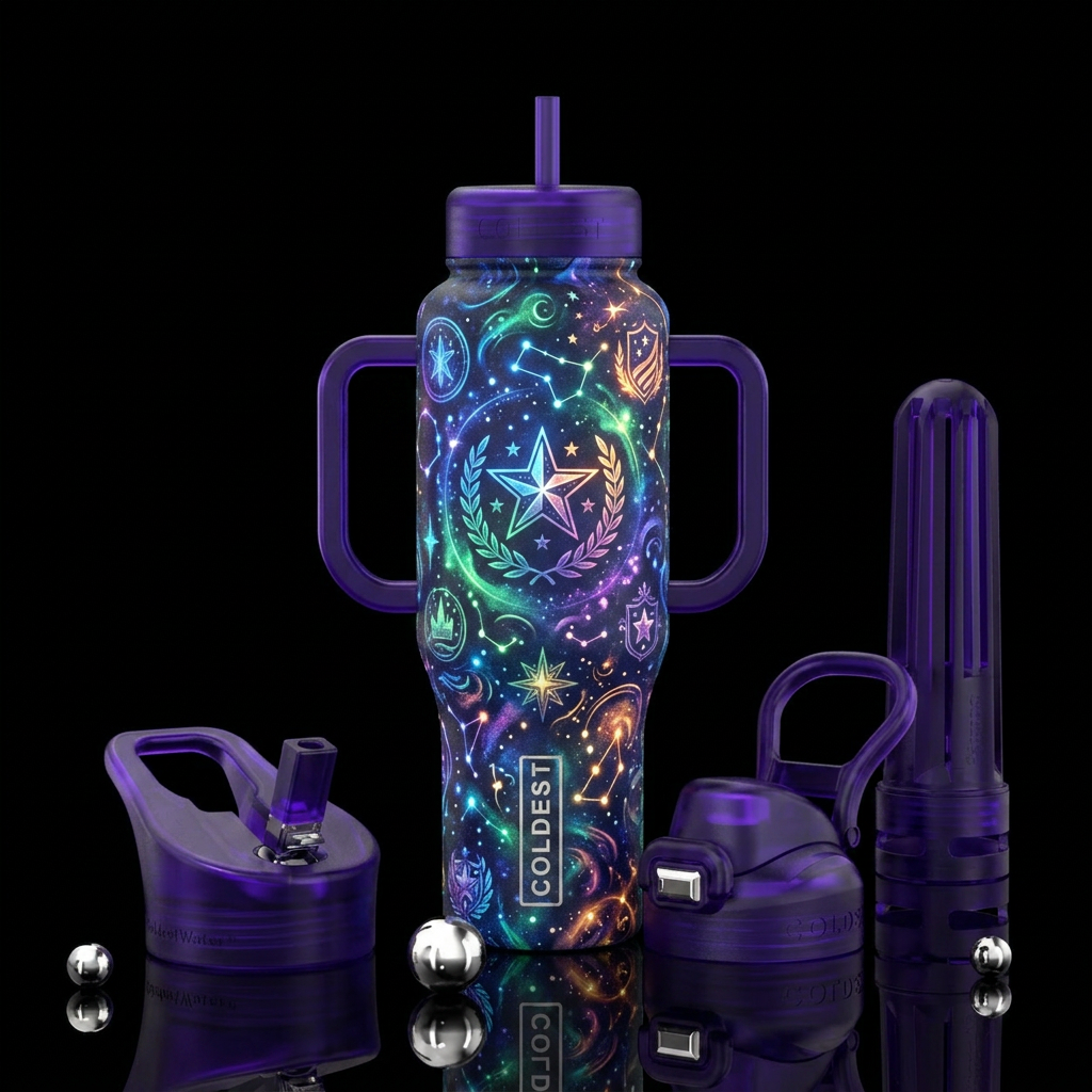 Whimsical magical great American challenge glowie water bottle design