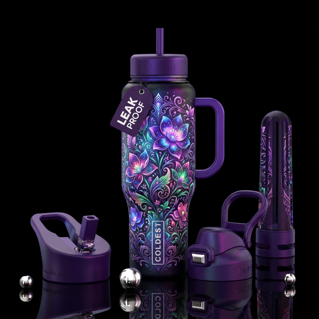 Whimsical magical the great purple moonlight flora... water bottle design