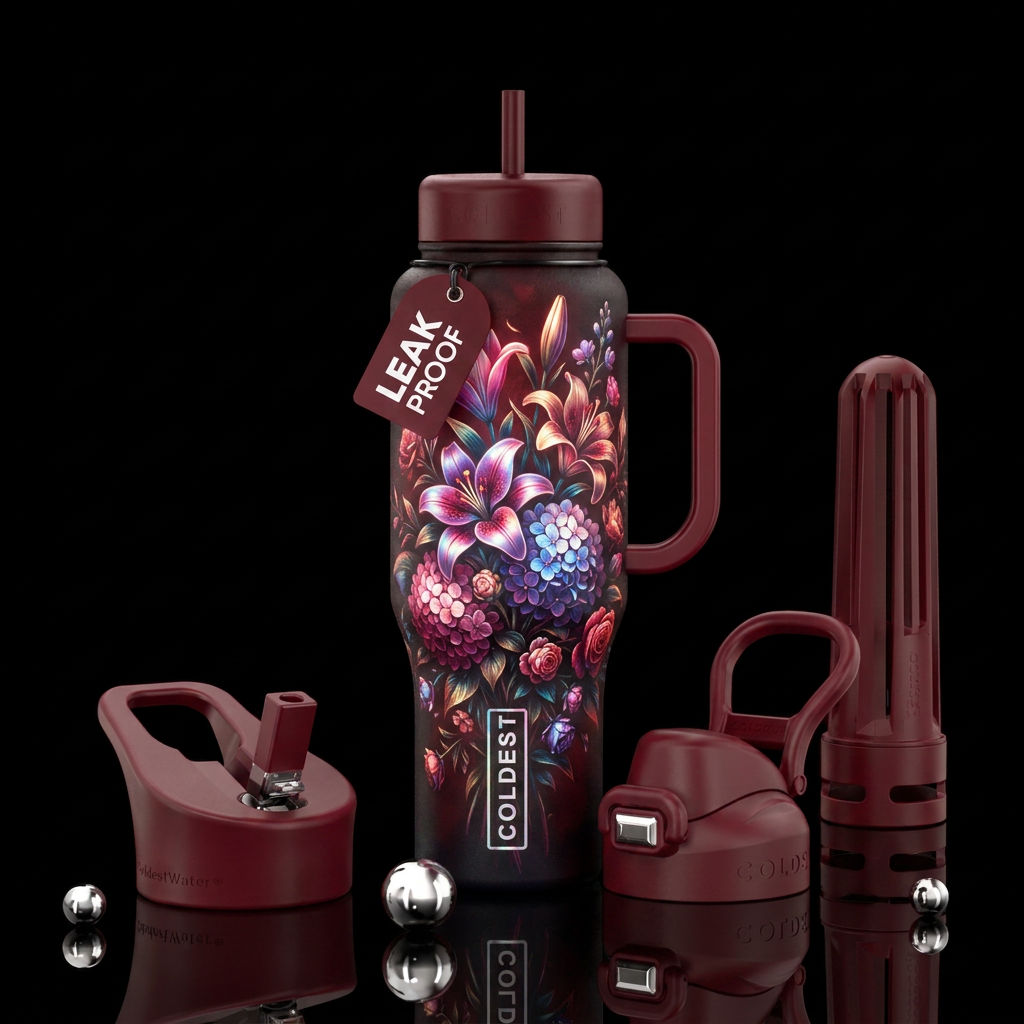 Red multicolor moonlight floral with a bouquet 💐 ... water bottle design
