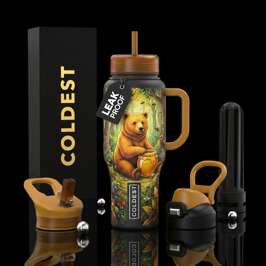Bear with honey pot water bottle design