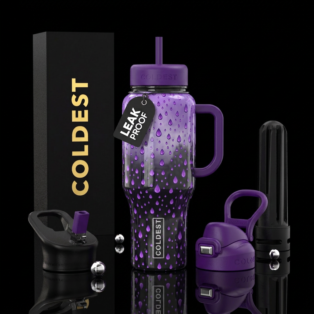 Purple rain drops water bottle design