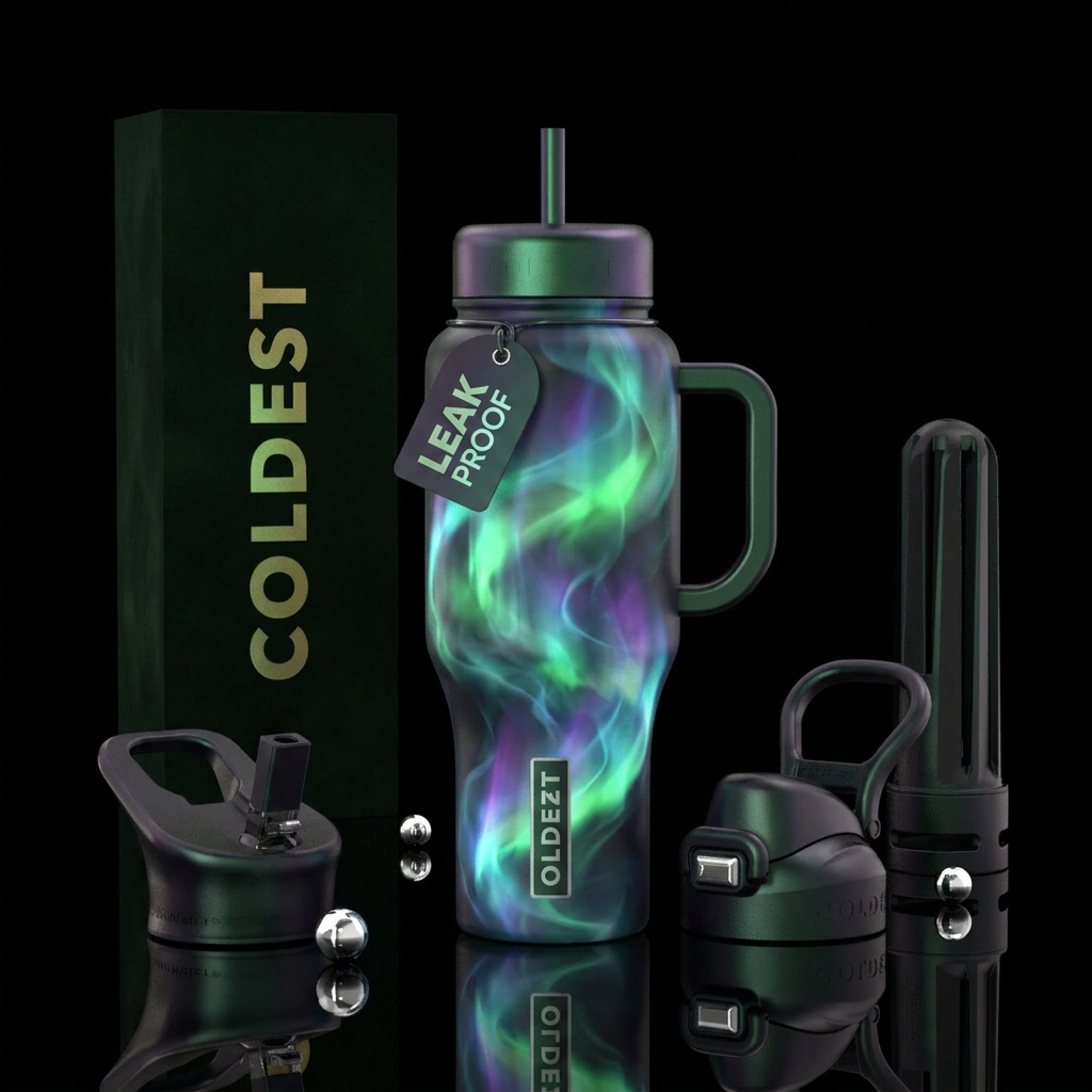 Glowie swirly smoky aurora borealis water bottle design
