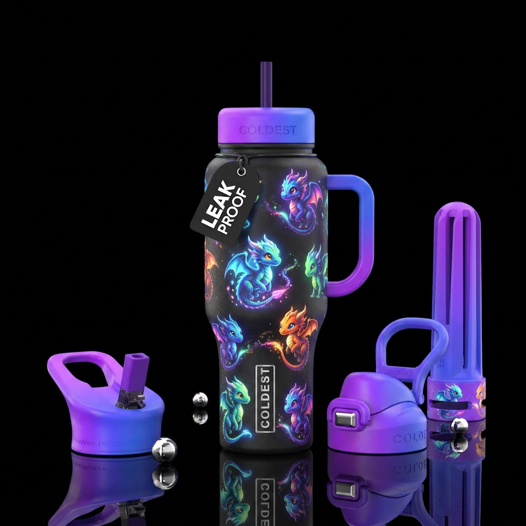 Glowie baby dragons in multi colors water bottle design