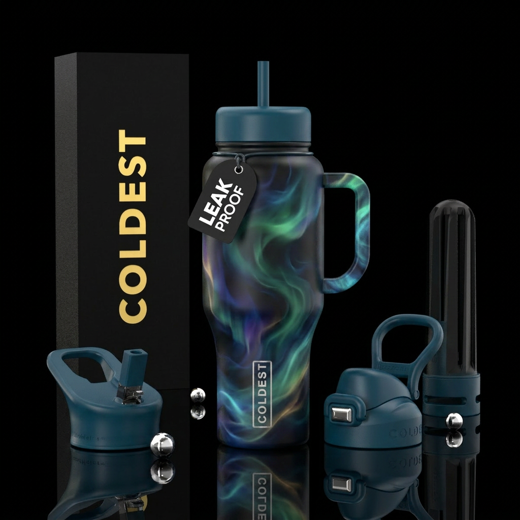 Glowie swirly smoky aurora borealis water bottle design