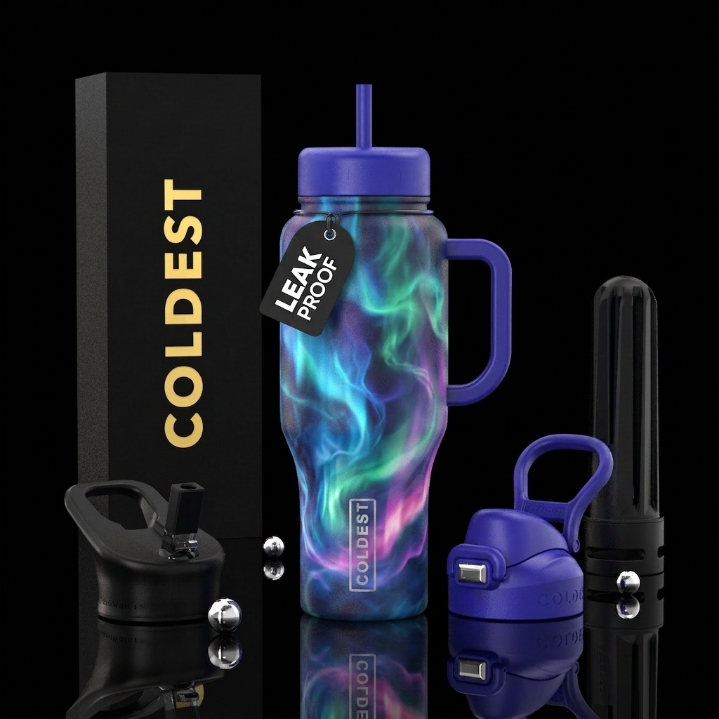 Glowie swirly smoky aurora borealis water bottle design