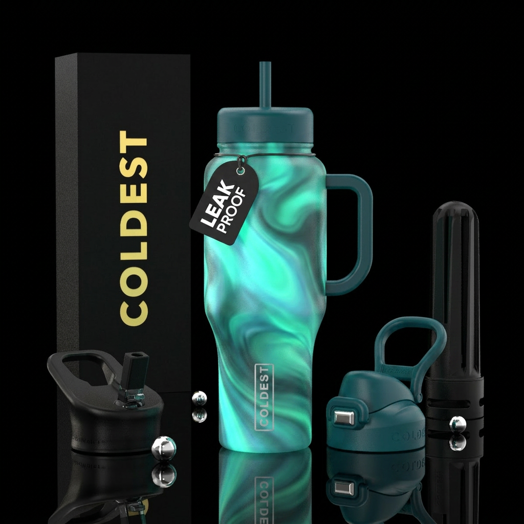 Gradient glowie swirly teal water bottle design
