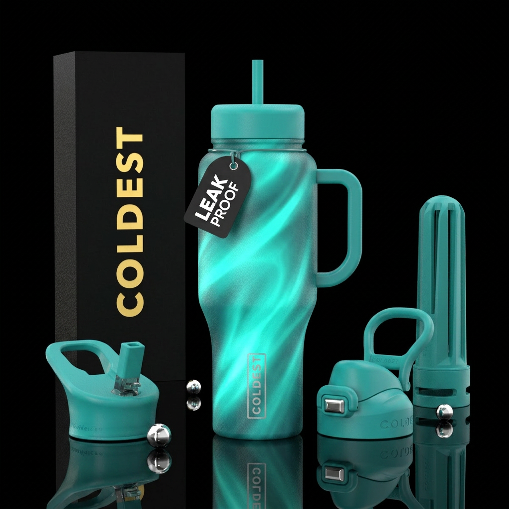 Gradient glowie swirly teal water bottle design