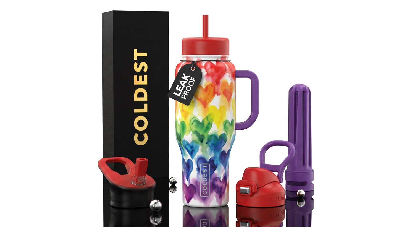 Rainbow bleeding hearts water bottle design