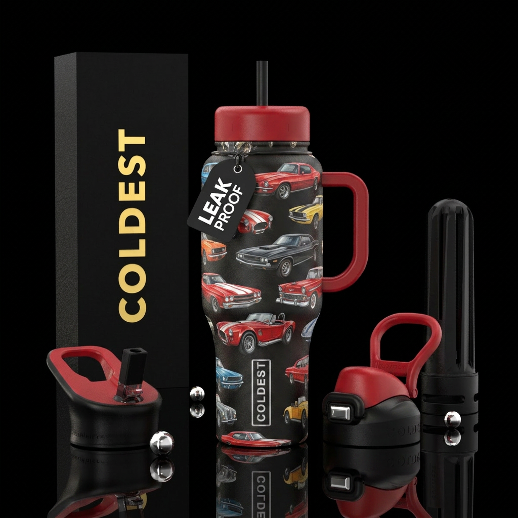 Vintage cars water bottle design