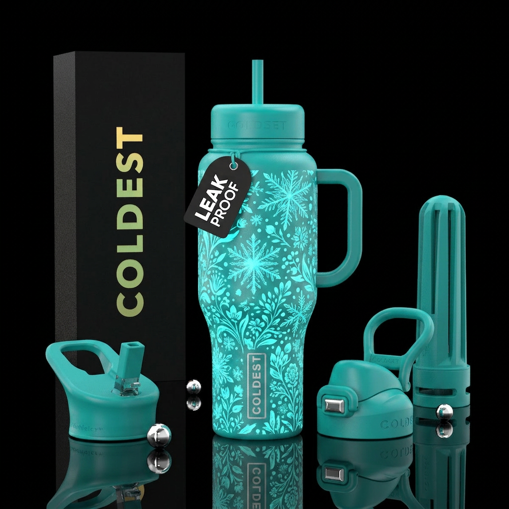 Glowie Teal snowstorm floral water bottle design