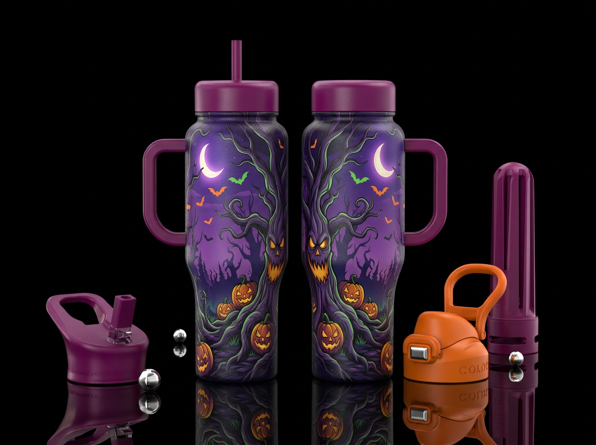 Spooky halloween forest water bottle design