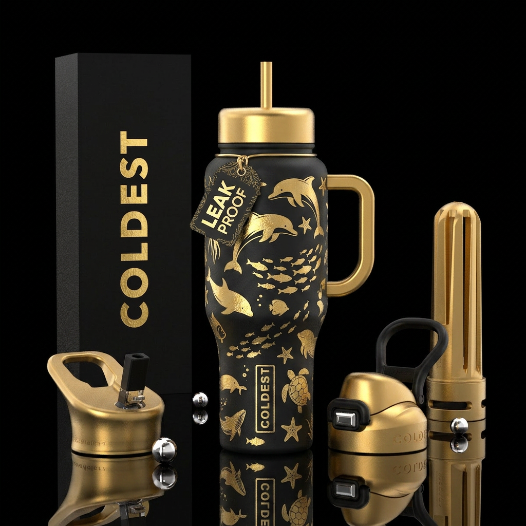 Frolicking sea creatures water bottle design