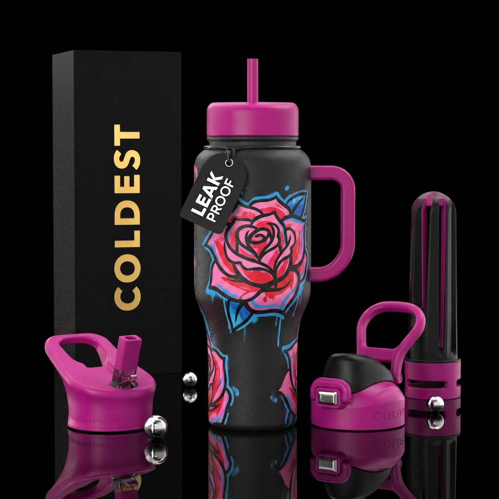 Graffiti roses water bottle design