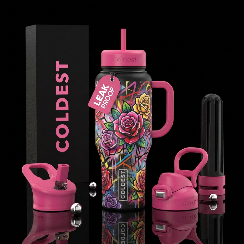 Graffiti roses water bottle design