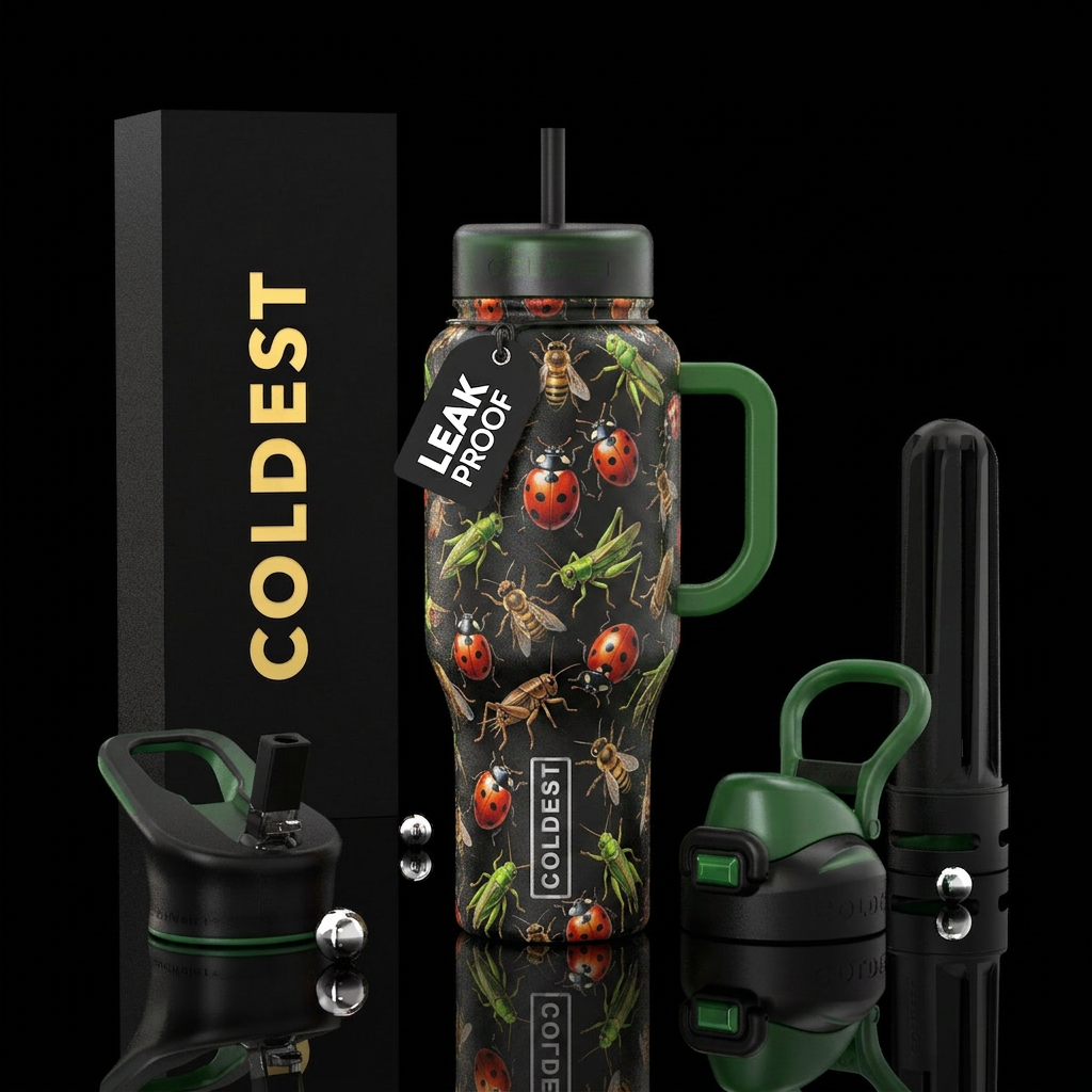 Dancing ladybugs crickets grasshoppers bees water bottle design