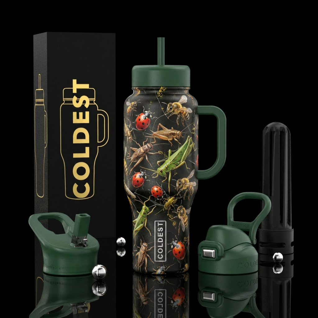 Dancing ladybugs crickets grasshoppers bees water bottle design