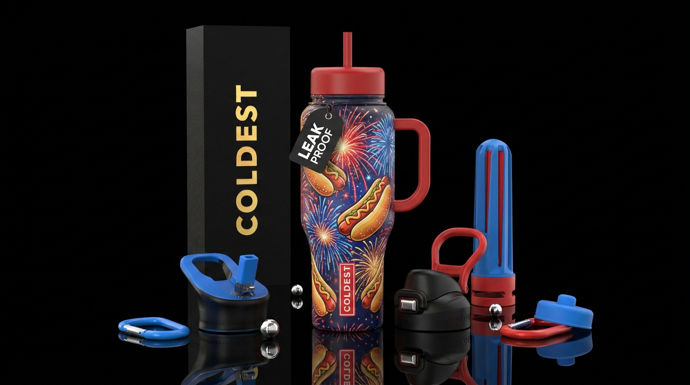 Fireworks and hotdogs water bottle design