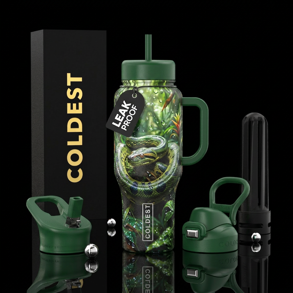 Anaconda surrounded by sparkling greenery water bottle design