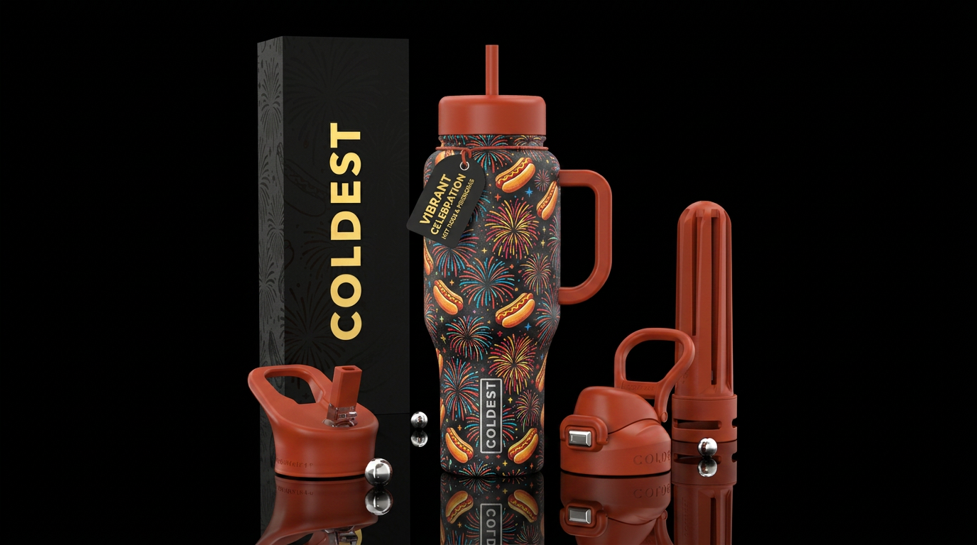 Fireworks and hot dogs water bottle design