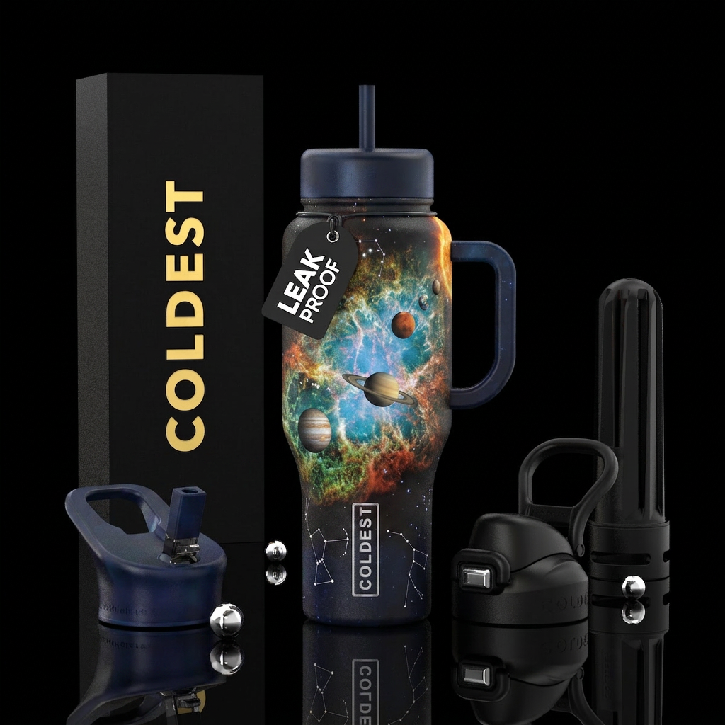 All the planets and constellations with crab nebul... water bottle design