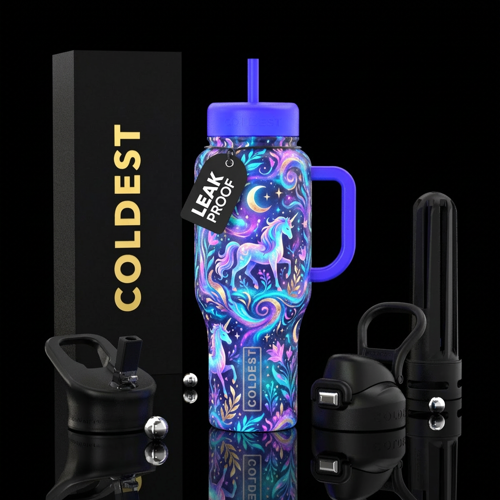 Unicorn glowie fantasy mystical water bottle design