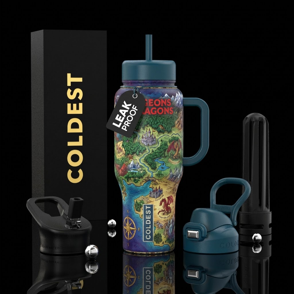 Dungeons and dragons map water bottle design