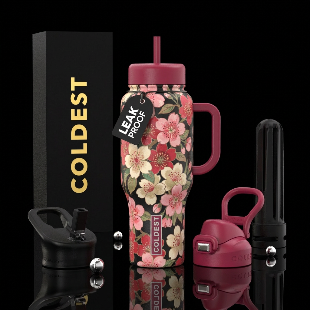 Cherry blossom vintage style water bottle design
