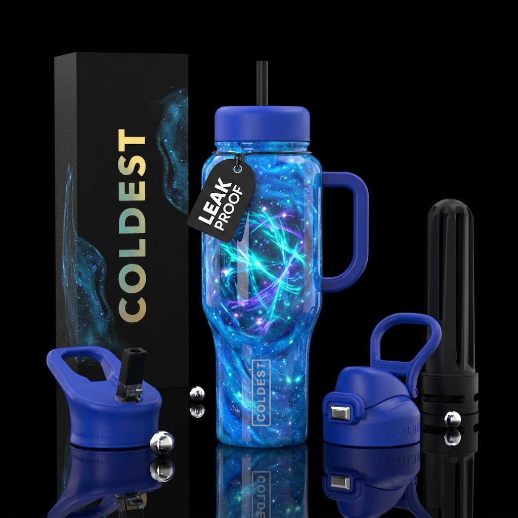 Blue slime with magic in the air water bottle design