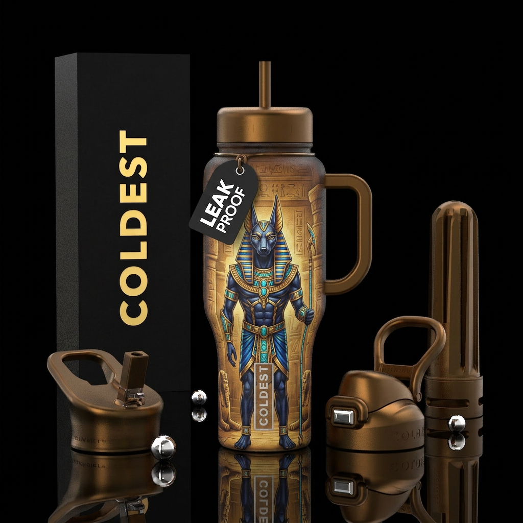 Anubis with Egyptian background water bottle design