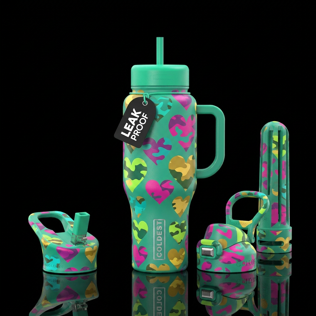 camouflage hearts water bottle design