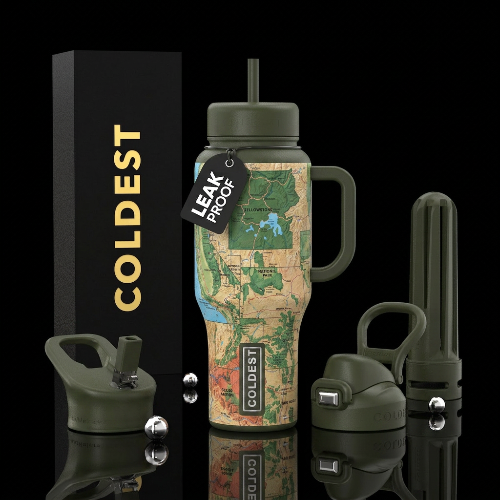 Maps of national parks water bottle design