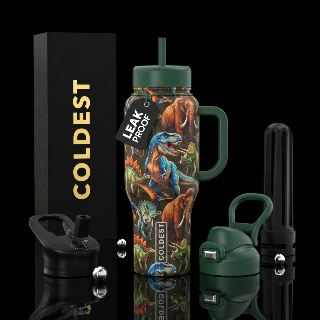 majestic Prehistoric Animals water bottle design