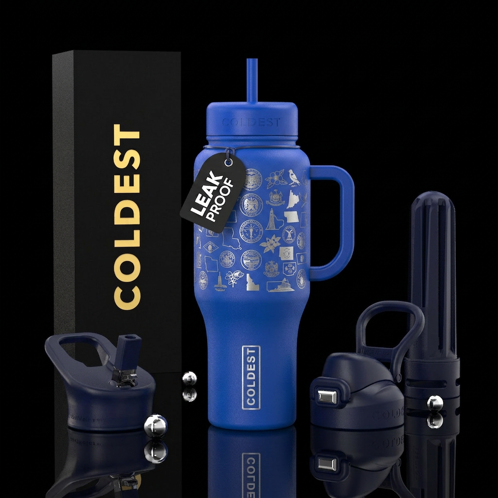 USA symbols of 50 states water bottle design