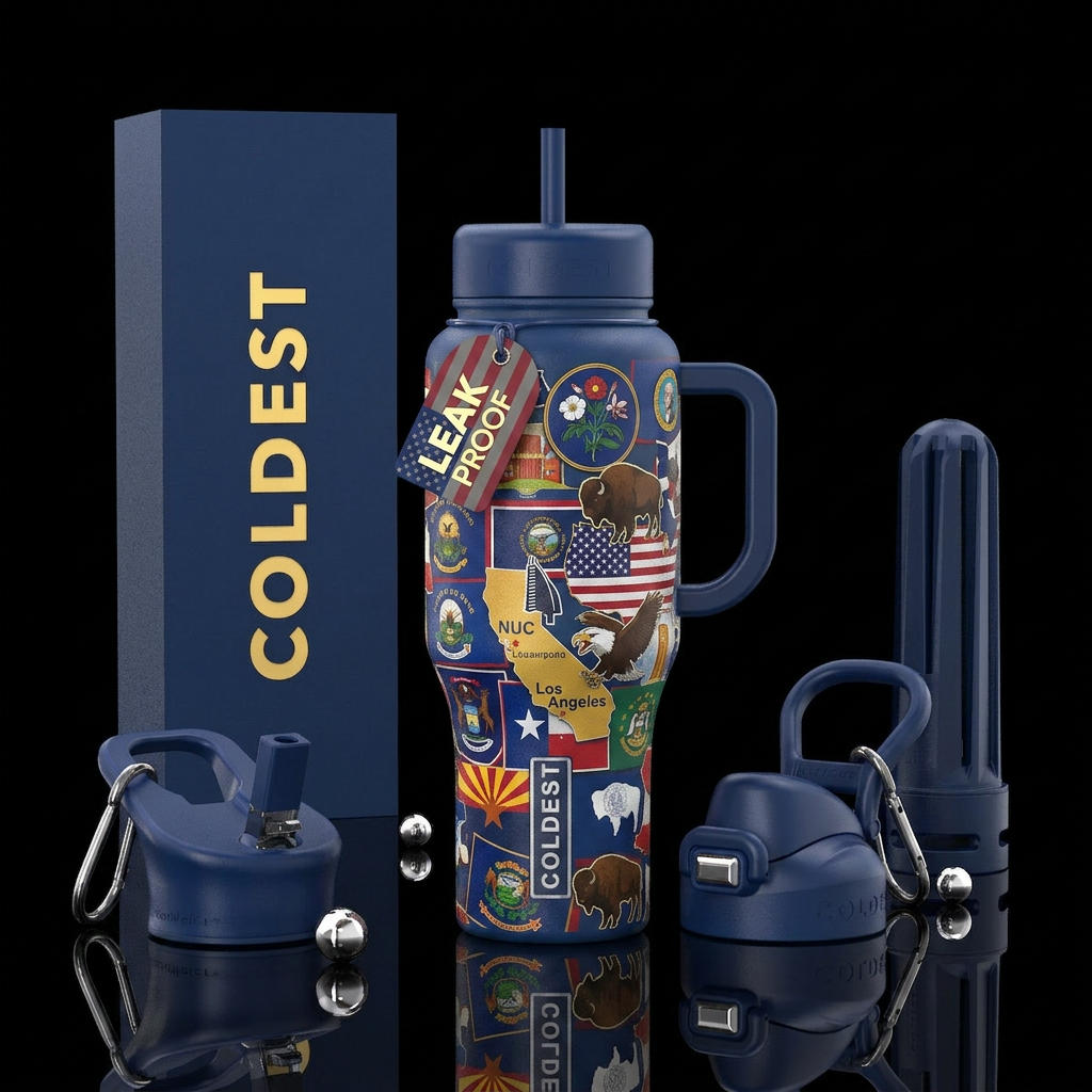 USA States symbols water bottle design