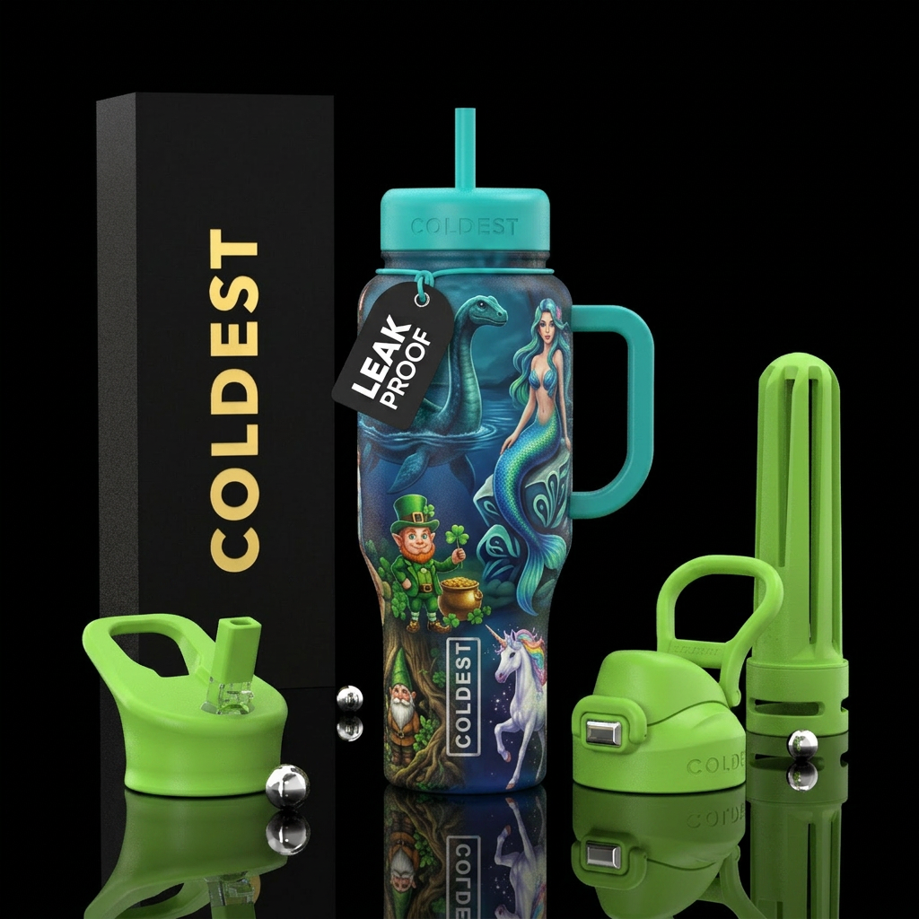 Mythical  lockers monster, mermaid, Leprechaun, gn... water bottle design