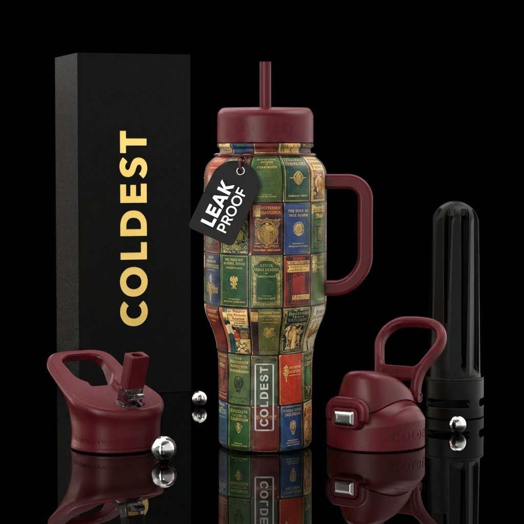 vintage book covers water bottle design