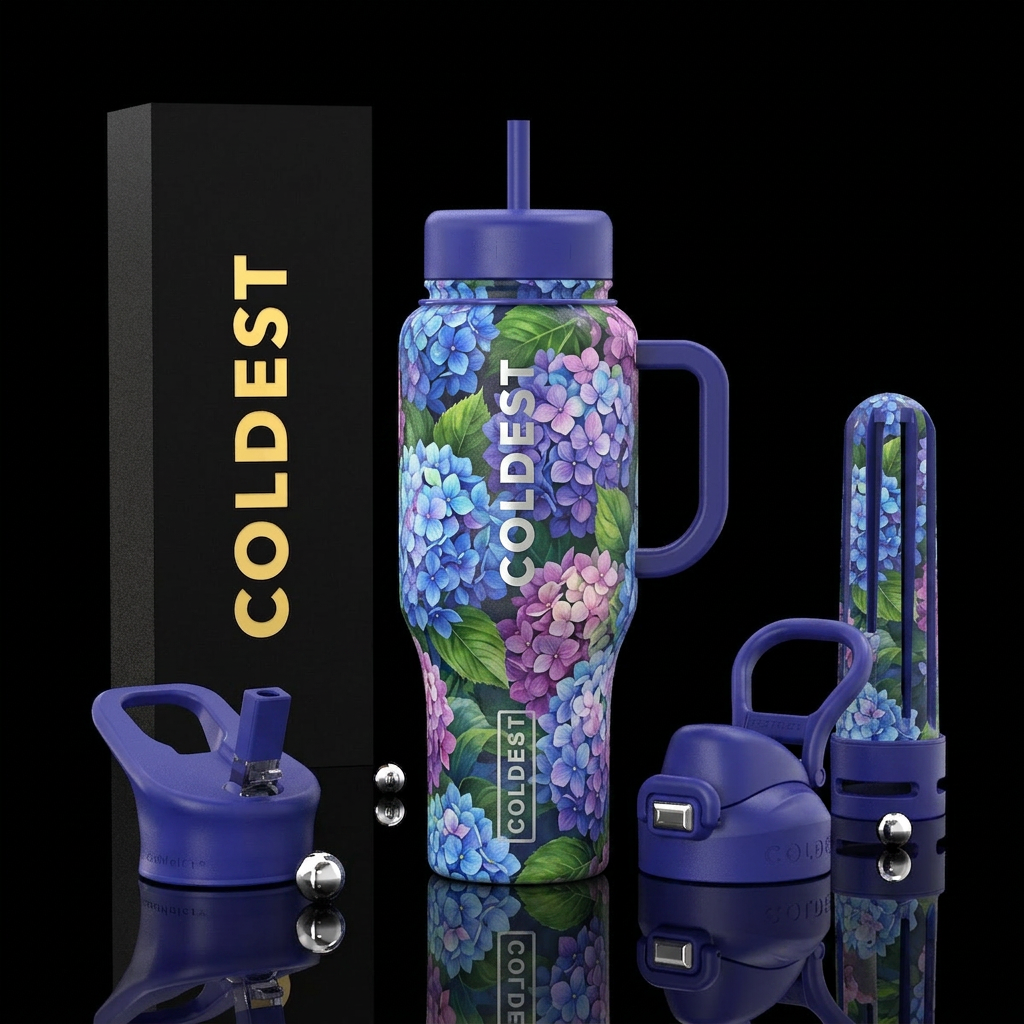 Hydrangeas water bottle design