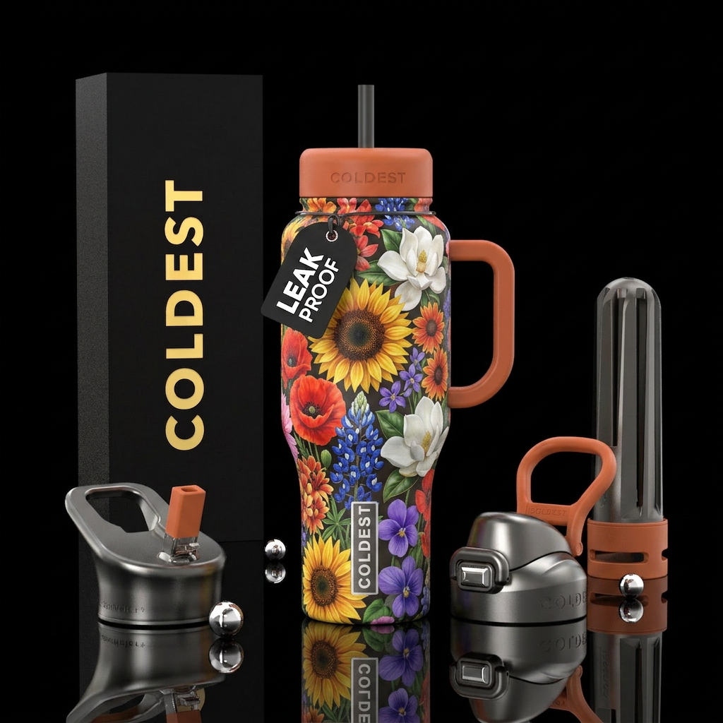 USA state flowers water bottle design