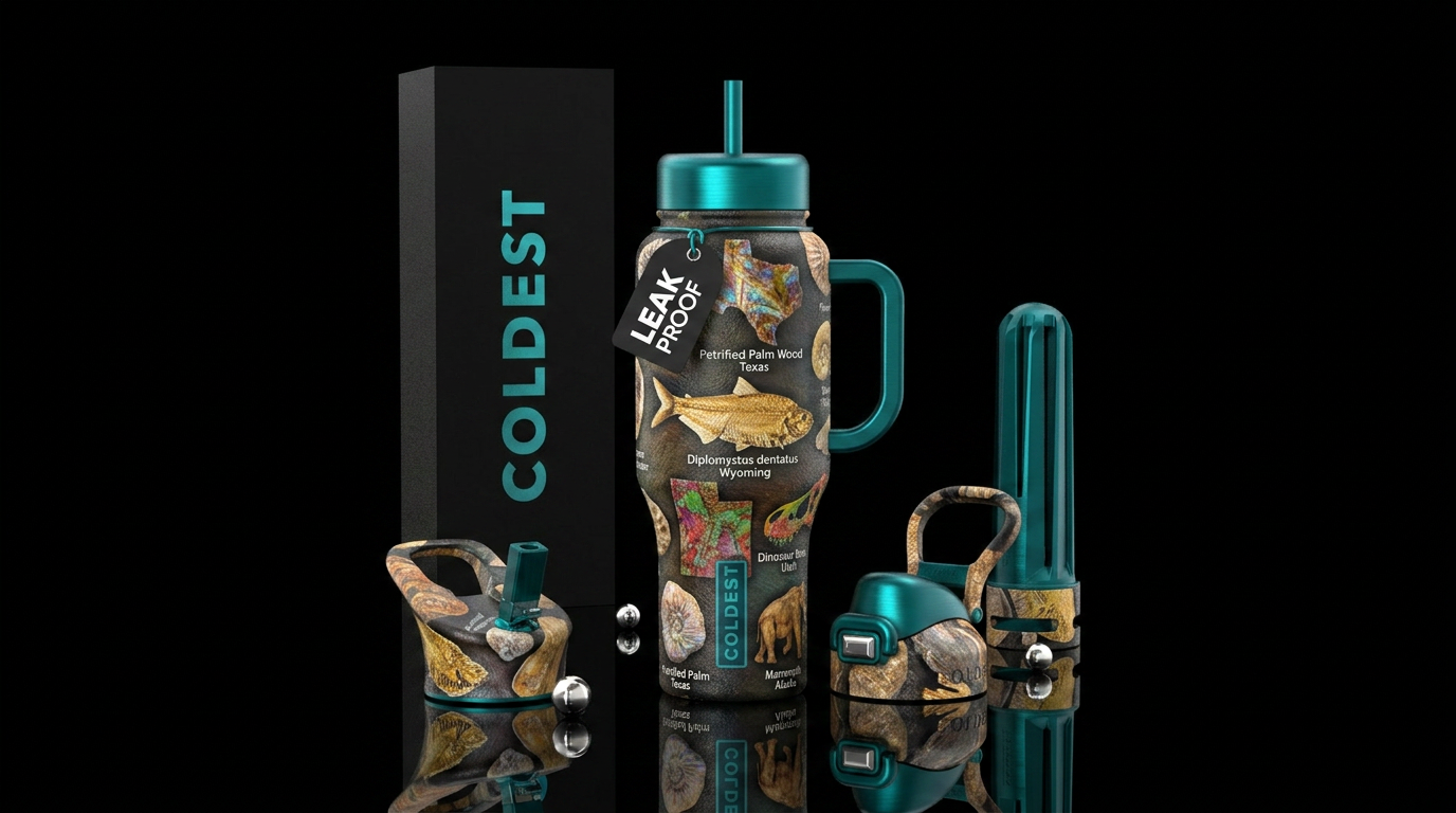 USA state fossils water bottle design
