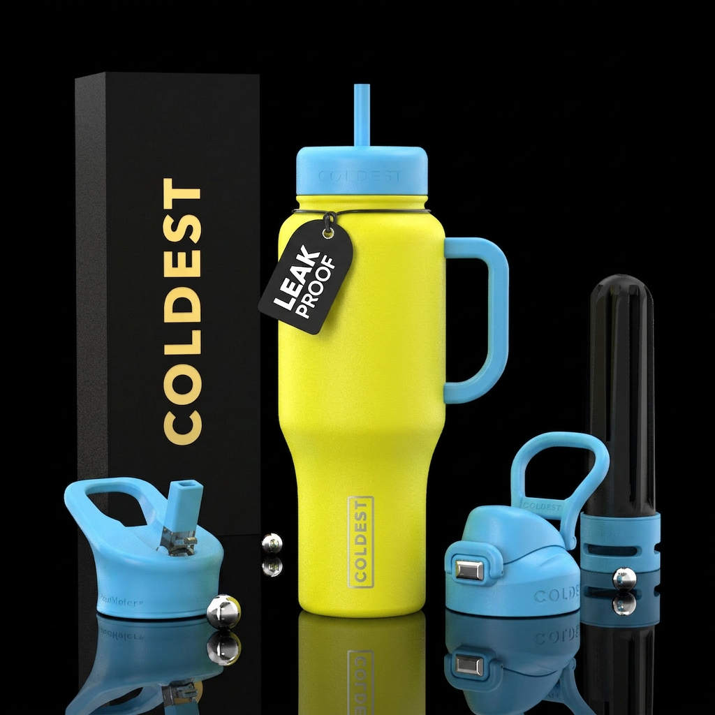 Lighting yellow with light blue handle water bottle design