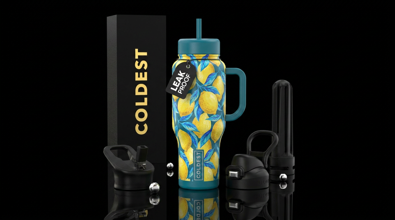 Lemons with blue leaves water bottle design