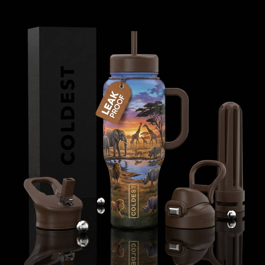 African Safari realistic water bottle design