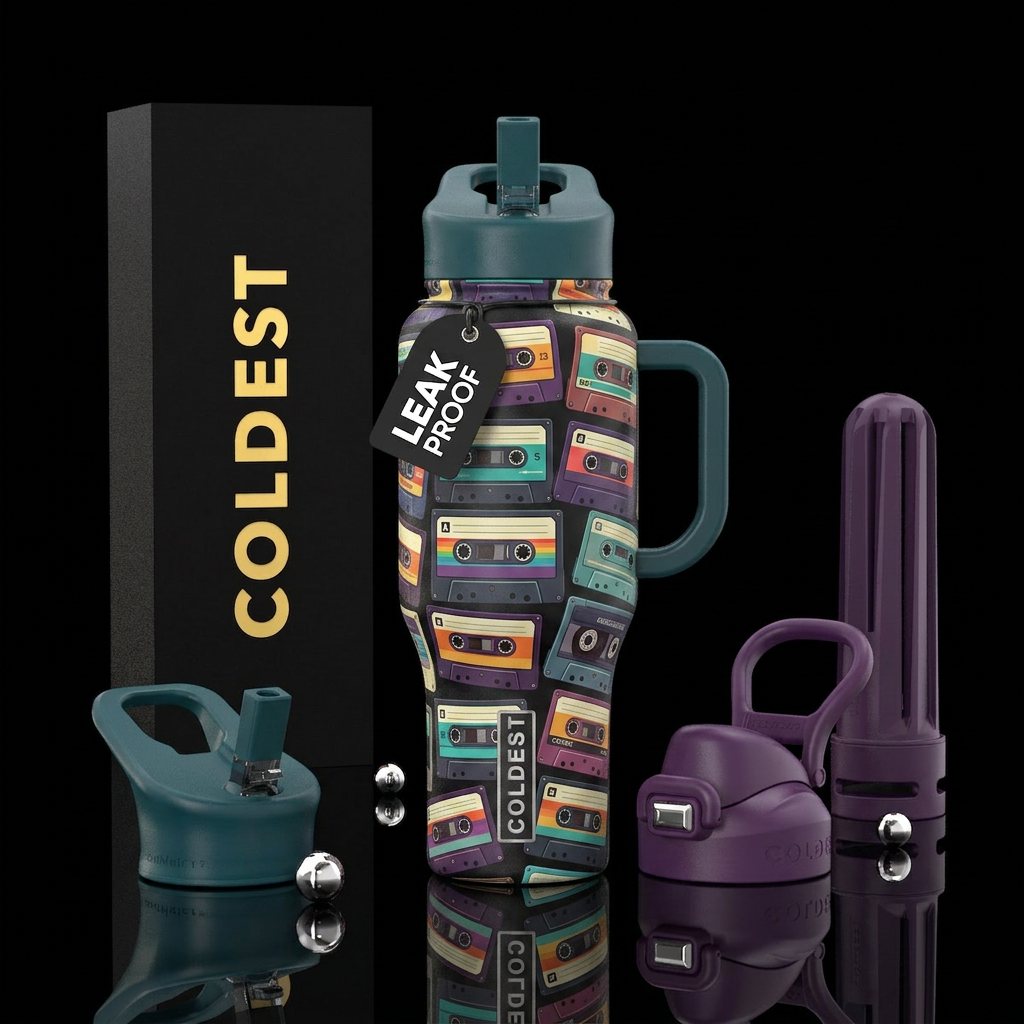 Cassette tapes and Cassette players water bottle design