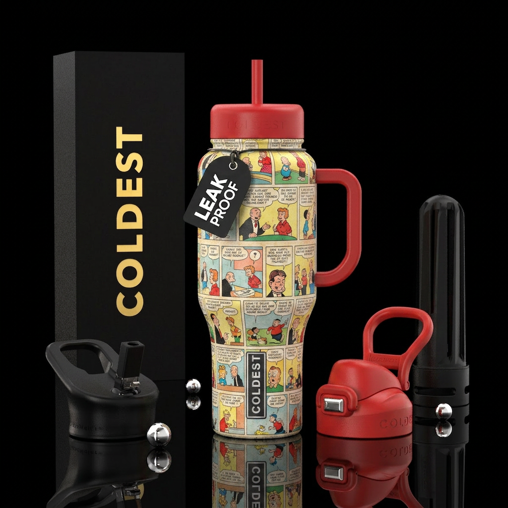 Newspaper Funny pages water bottle design