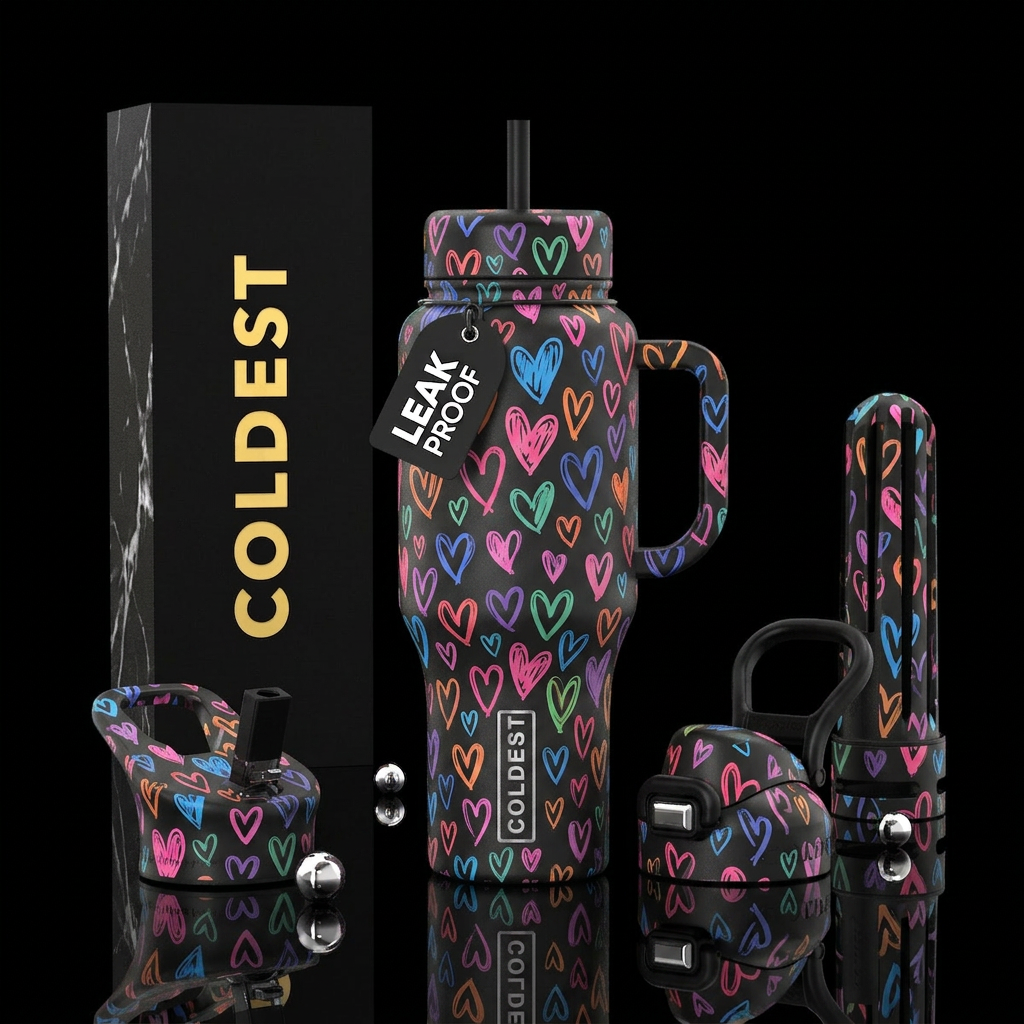 Doodle hearts water bottle design