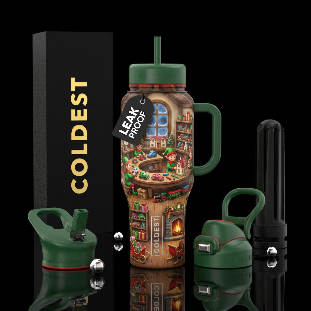 Santa's workshop water bottle design