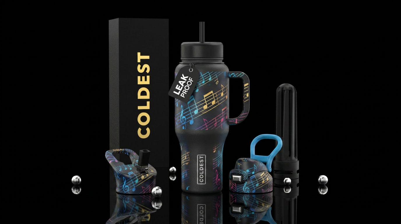 piano notes water bottle design