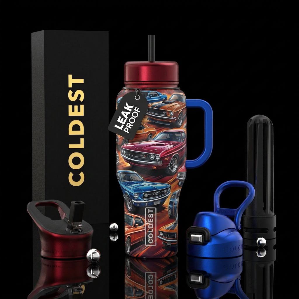 muscle cars water bottle design
